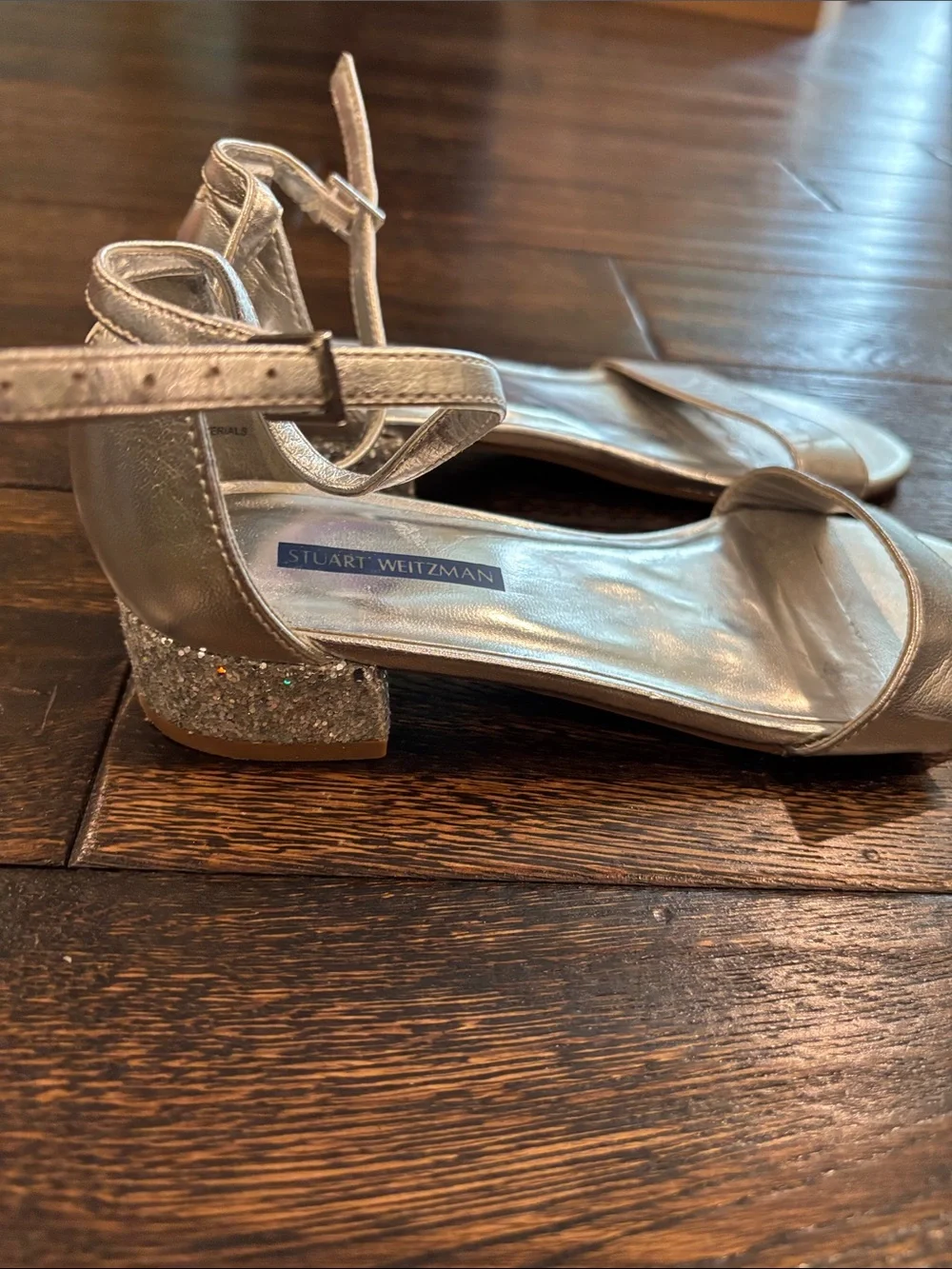 Stuart Weitzman Metallic Silver Ankle-Strap Sandals